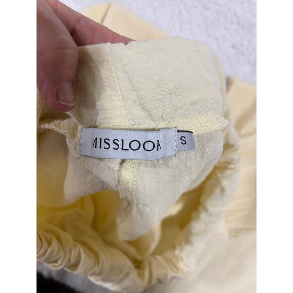 Misslook Womens Small Linen Blend Wide Leg Drawstring Pants Butter Yellow Casual - Picture 5 of 7